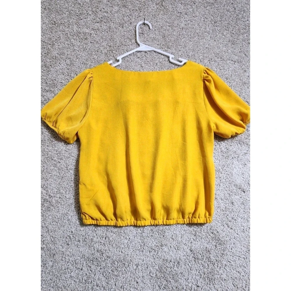OLM Golden Yellow Milkmaid Style Cropped Blouse Cottagecore Puff Sleeve Top Lrg - Picture 8 of 9